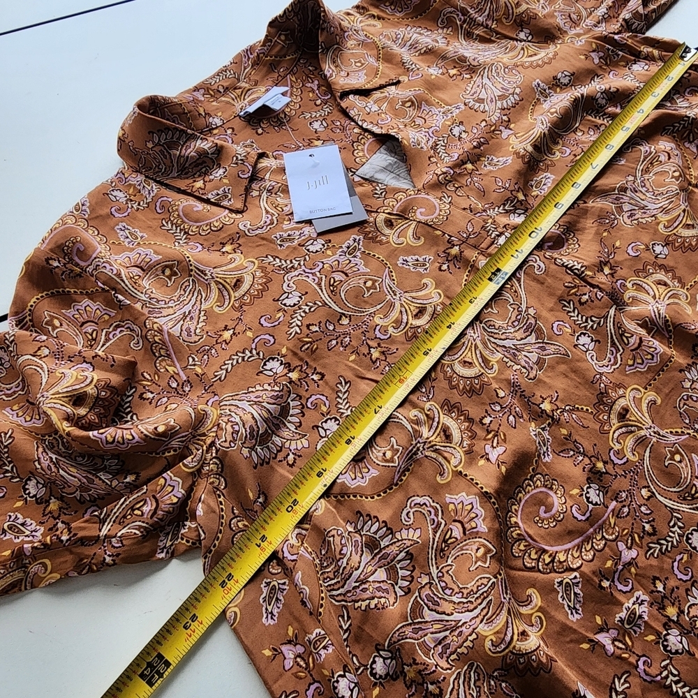 NWT $99 J Jill Paisley Print Blouse V-Neck Long Sleeve Tunic Top Brown Size M - Picture 9 of 14